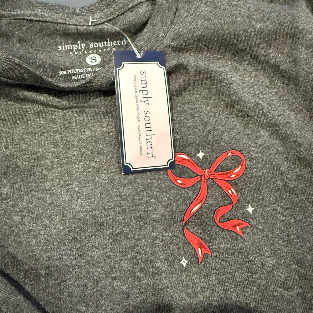 Simply Southern Kids Gray Shirt with Red Bow
